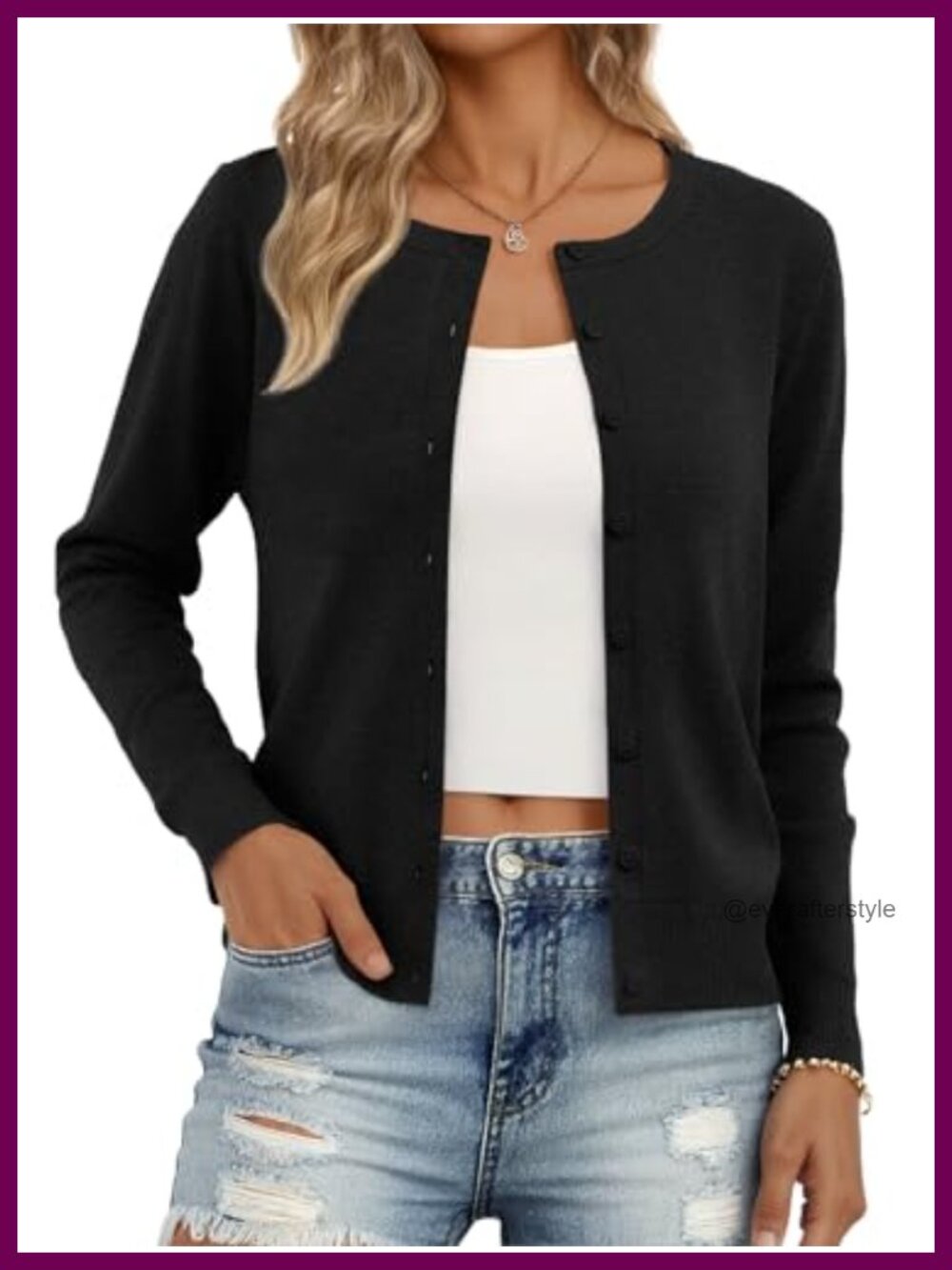 Lightweight Knit Cardigan Button Crew Neck Long Sleeve
